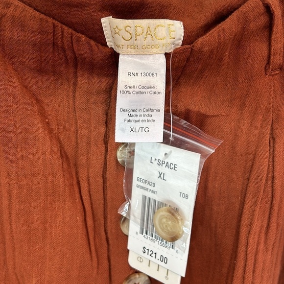 L*SPACE GAUZE COTTON GEORGIE BUTTON FRONT PANTS HIGH WAIST XL RUSTIC Orange - Picture 5 of 6